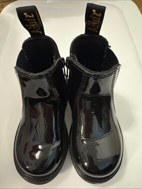 Dr. Martens Kids Black Patent Chelsea Boots with Side Zipper